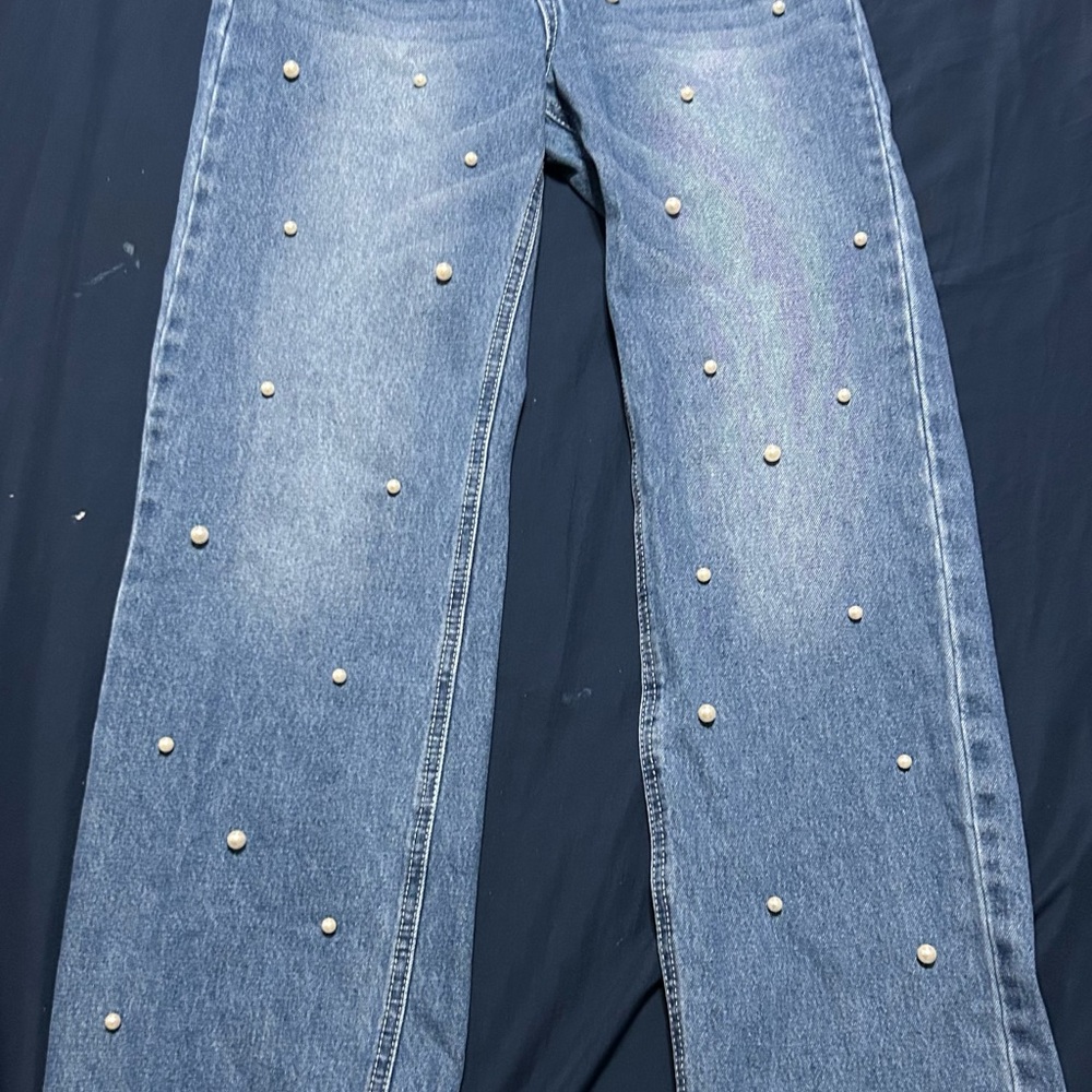 Kids Blue Pearl Embellished Jeans